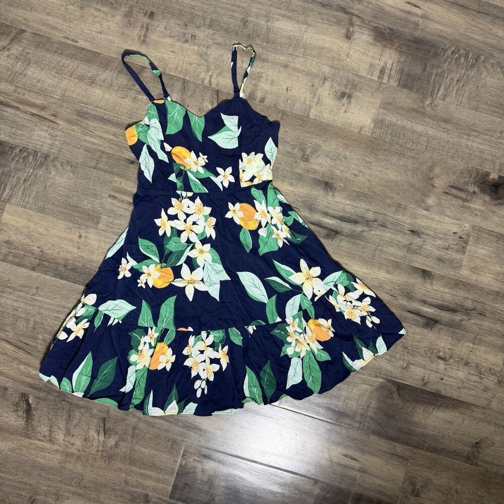 Old Navy Fit and Flare Cami Lemon Floral Dress Size Medium Womens Resort Wear - Picture 2 of 8